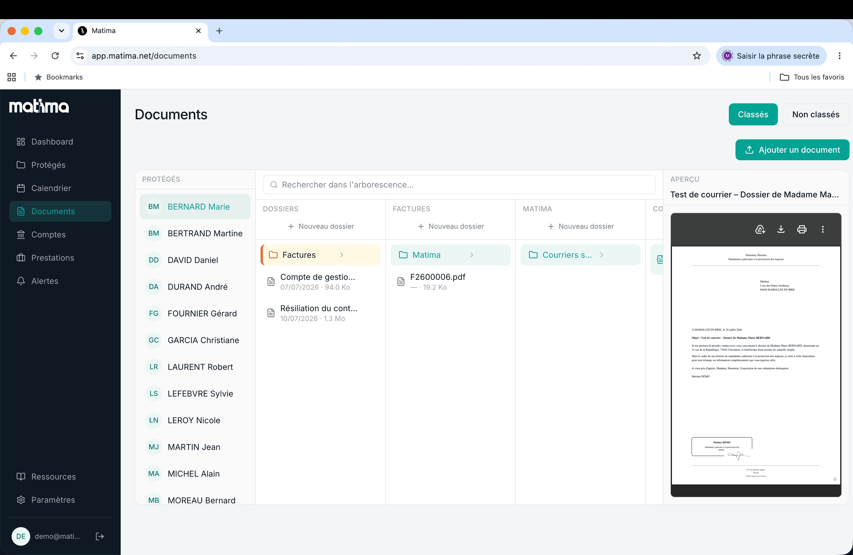 Interface GED Matima — gestion documentaire intelligente